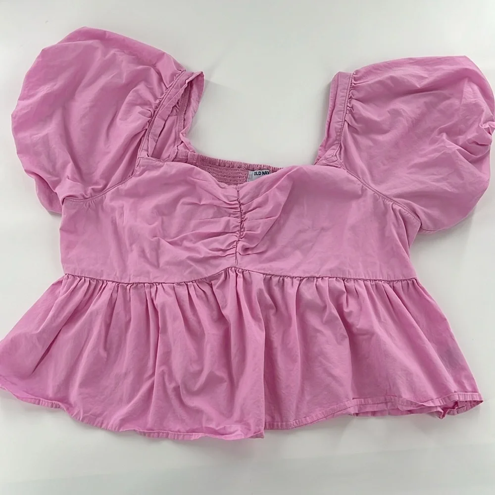 Old Navy Milkmaid Babydoll Puff Sleeve Womens Pink Top Plus Pink Everyday Casual